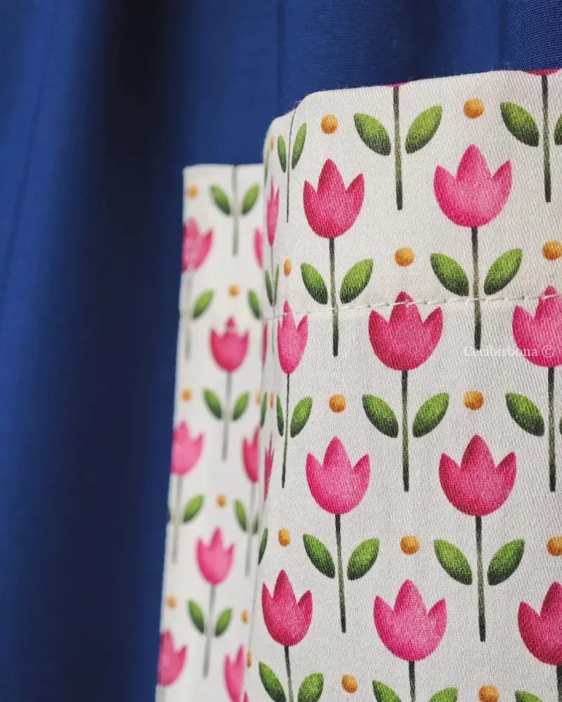 Grembiule blu con i tulipani rosa grembiule scuola bimba