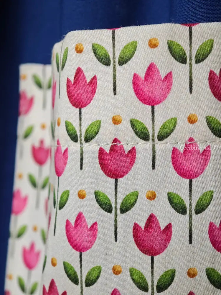Grembiule blu con i tulipani rosa grembiule scuola bimba