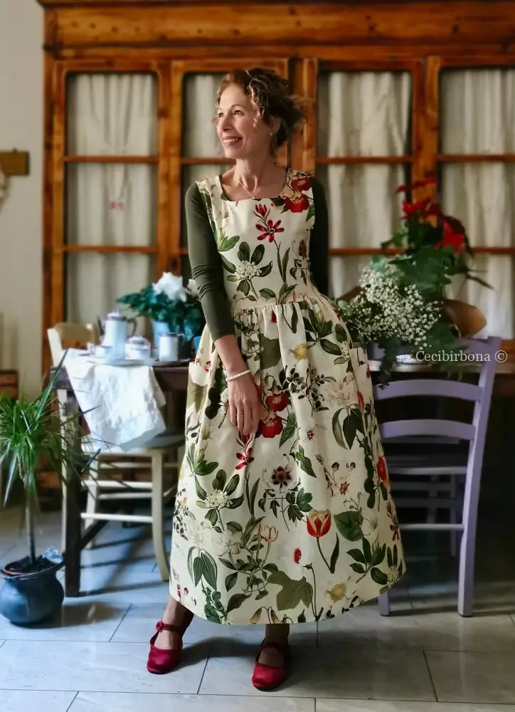 Grembiule “Botanica” in cotone crema (Ref. 482) grembiule donna tessuti moderni