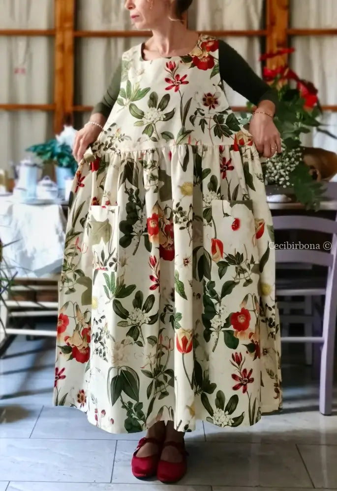 Grembiule “Botanica” in cotone crema (Ref. 482) grembiule donna tessuti moderni