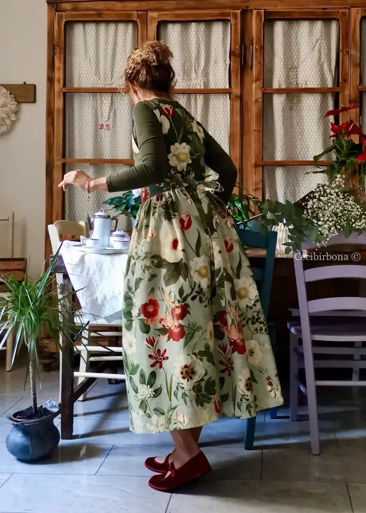 Grembiule “Botanica” in cotone patchwork verde grigio (Ref. 484) grembiule donna tessuti moderni