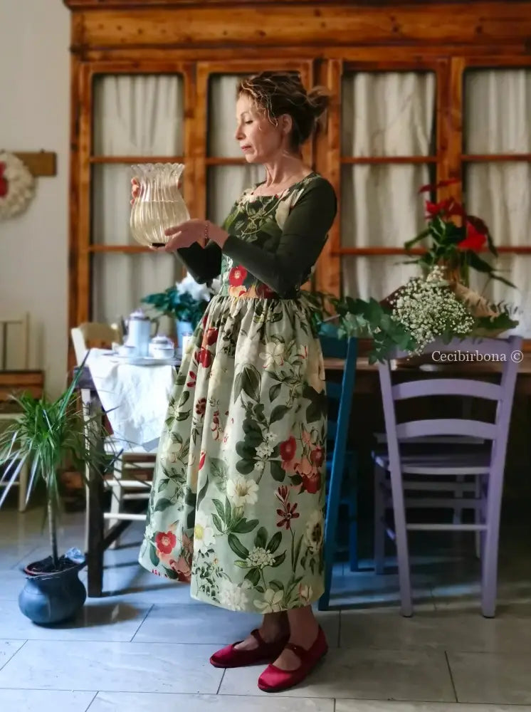 Grembiule “Botanica” in cotone patchwork verde grigio (Ref. 484) grembiule donna tessuti moderni