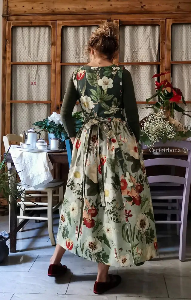 Grembiule “Botanica” in cotone patchwork verde grigio (Ref. 484) grembiule donna tessuti moderni