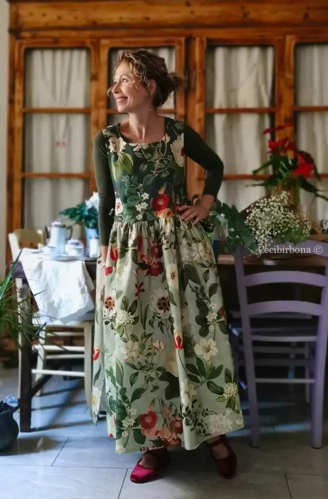 Grembiule “Botanica” in cotone patchwork verde grigio (Ref. 484) grembiule donna tessuti moderni