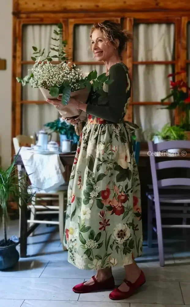 Grembiule “Botanica” in cotone patchwork verde grigio (Ref. 484) grembiule donna tessuti moderni