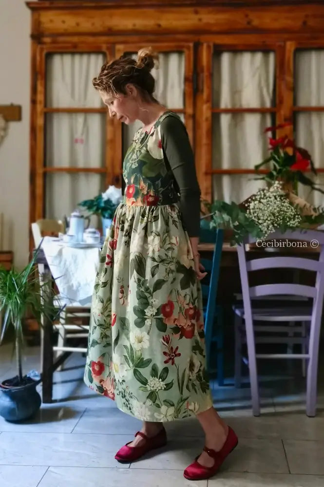 Grembiule “Botanica” in cotone patchwork verde grigio (Ref. 484) grembiule donna tessuti moderni