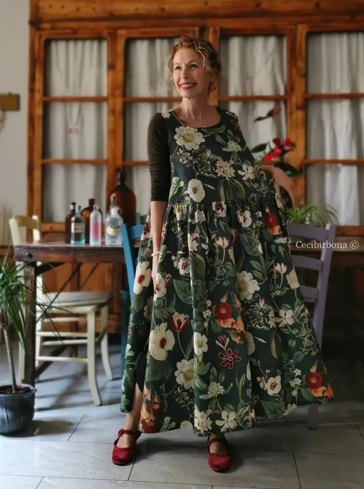 Grembiule “Botanica” in cotone verde (Ref. 502) grembiule donna tessuti moderni