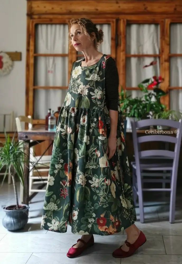 Grembiule “Botanica” in cotone verde (Ref. 502) grembiule donna tessuti moderni