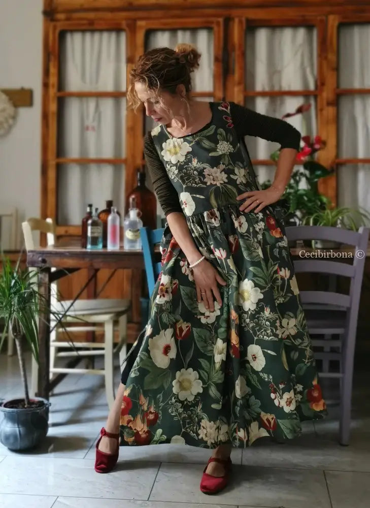 Grembiule “Botanica” in cotone verde (Ref. 502) grembiule donna tessuti moderni