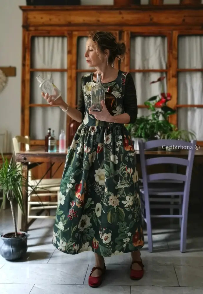 Grembiule “Botanica” in cotone verde (Ref. 502) grembiule donna tessuti moderni