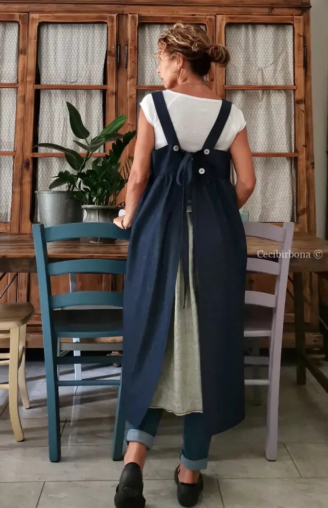 Grembiule con bretelle in chambray blue (Ref. 319) grembiule donna tessuti moderni