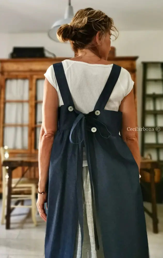 Grembiule con bretelle in chambray blue (Ref. 319) grembiule donna tessuti moderni