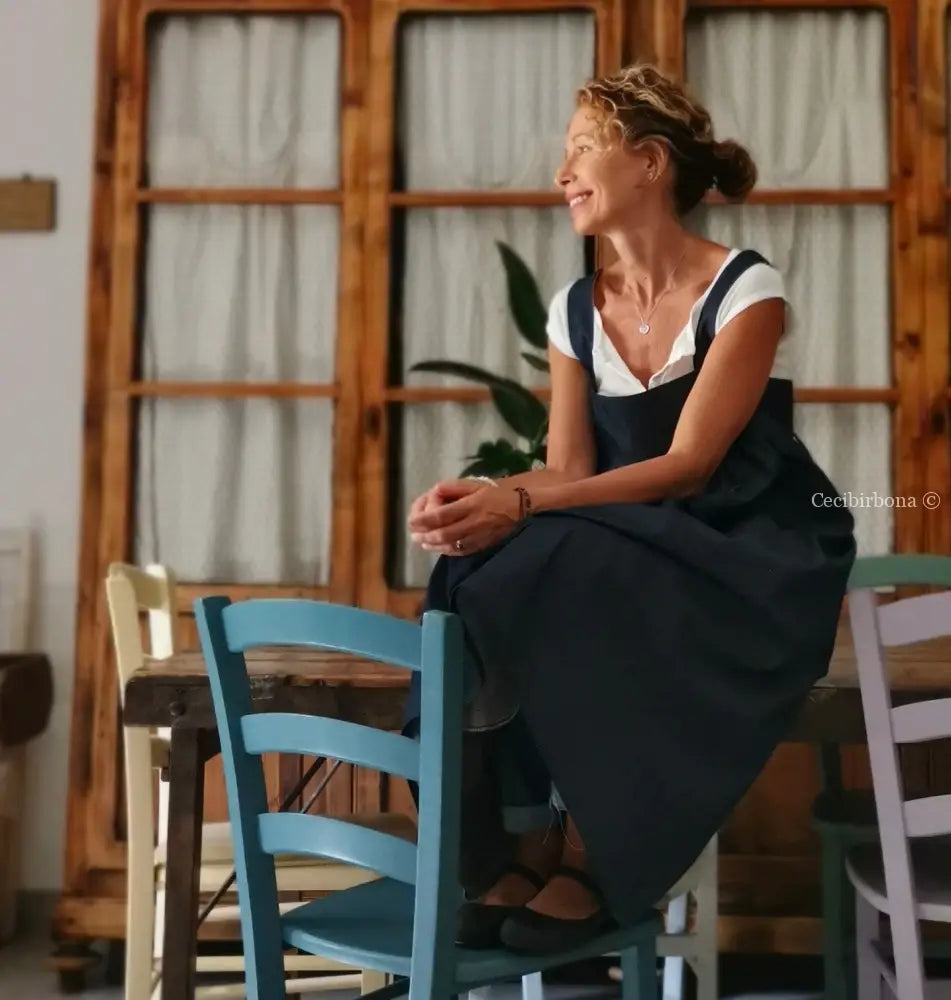 Grembiule con bretelle in chambray blue (Ref. 319) grembiule donna tessuti moderni