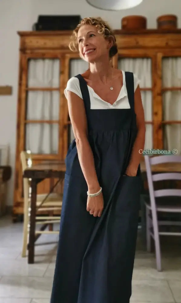 Grembiule con bretelle in chambray blue (Ref. 319) grembiule donna tessuti moderni