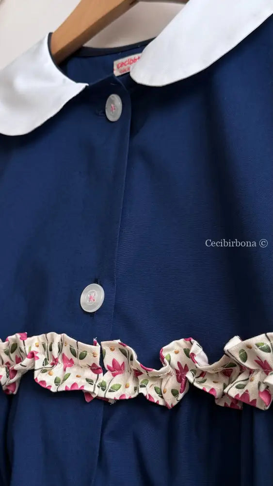 Grembiule con i tulipani rosa e la rouche - grembiule scuola bimba