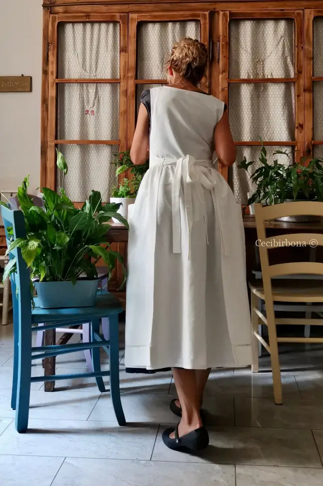 Grembiule con monogramma azzurro GL e sfilatura (Ref. 536) - grembiule donna tessuti antichi