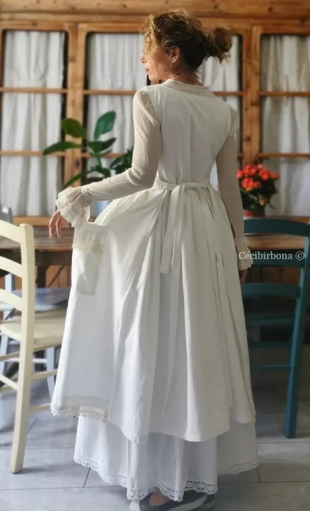 Grembiule da cucina con pizzo beige (Ref. 20) grembiule donna tessuti antichi