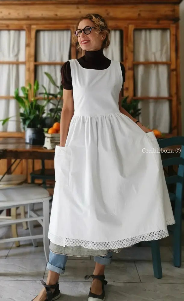 Grembiule da cucina con pizzo grembiule donna tessuti antichi
