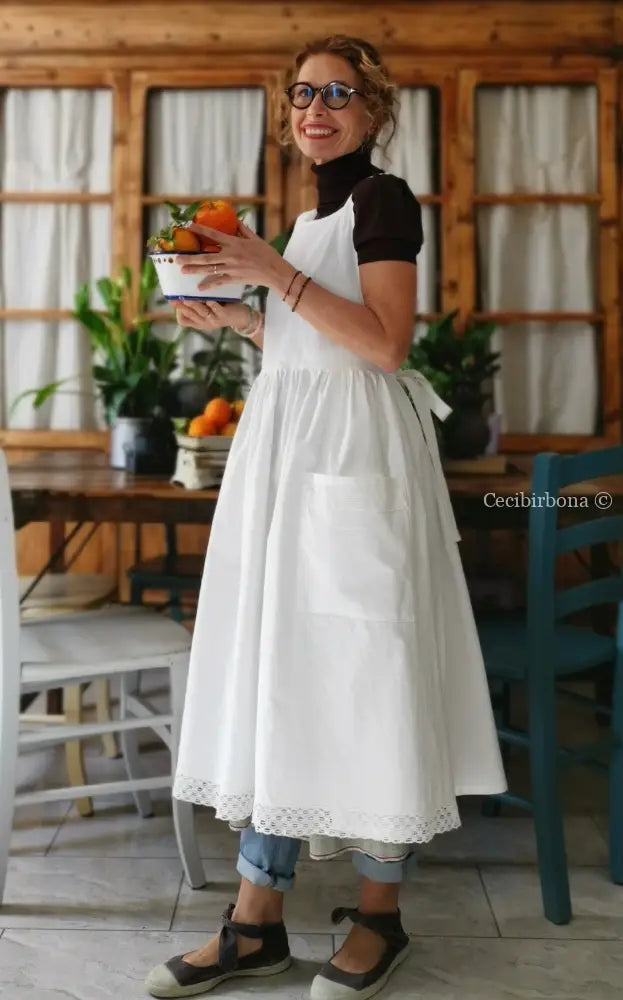 Grembiule da cucina con pizzo grembiule donna tessuti antichi