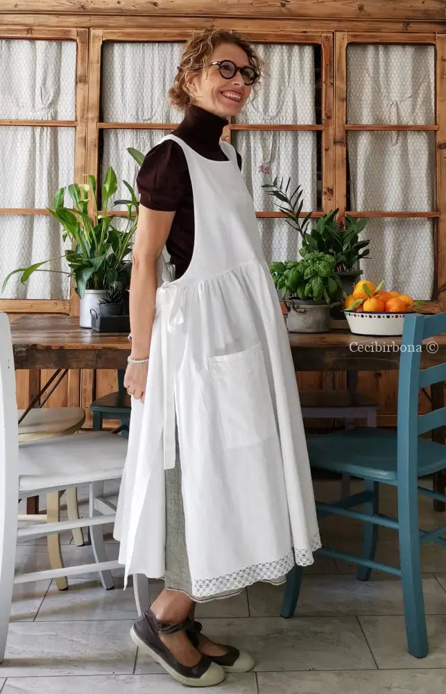 Grembiule da cucina con pizzo grembiule donna tessuti antichi