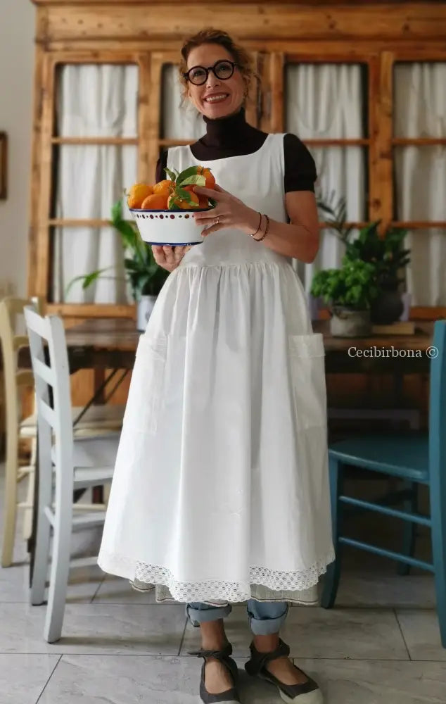 Grembiule da cucina con pizzo grembiule donna tessuti antichi