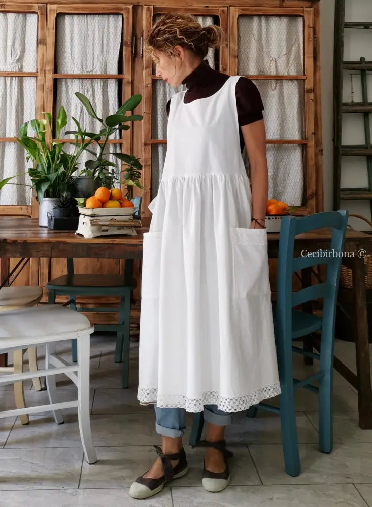 Grembiule da cucina con pizzo grembiule donna tessuti antichi