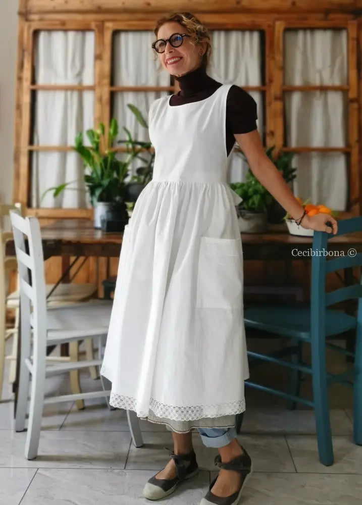 Grembiule da cucina con pizzo grembiule donna tessuti antichi