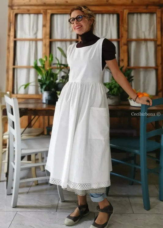 Grembiule da cucina con pizzo grembiule donna tessuti antichi
