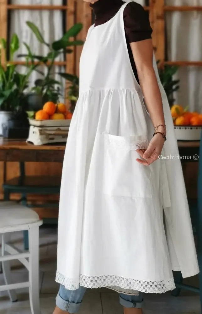Grembiule da cucina con pizzo grembiule donna tessuti antichi