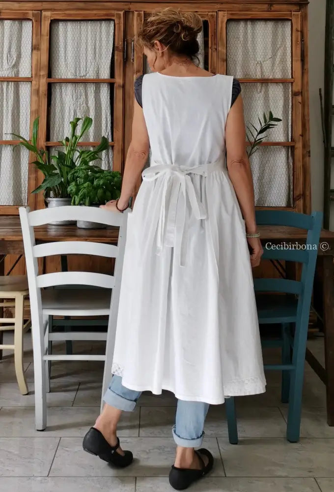 Grembiule da cucina con pizzo e monogramma LC (Ref. 03) grembiule donna tessuti antichi