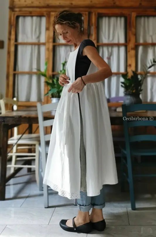 Grembiule da cucina con pizzo e monogramma LC (Ref. 03) grembiule donna tessuti antichi