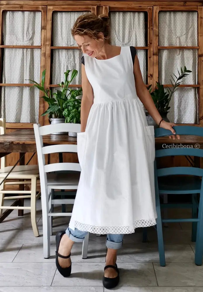 Grembiule da cucina con pizzo e monogramma LC (Ref. 03) grembiule donna tessuti antichi