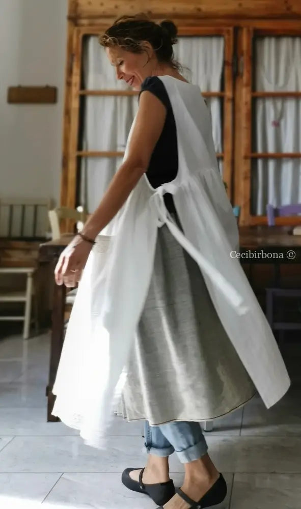 Grembiule da cucina con pizzo e monogramma LC (Ref. 03) grembiule donna tessuti antichi