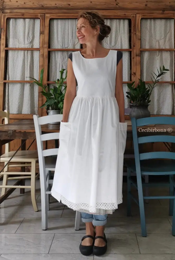 Grembiule da cucina con pizzo e monogramma LC (Ref. 03) grembiule donna tessuti antichi