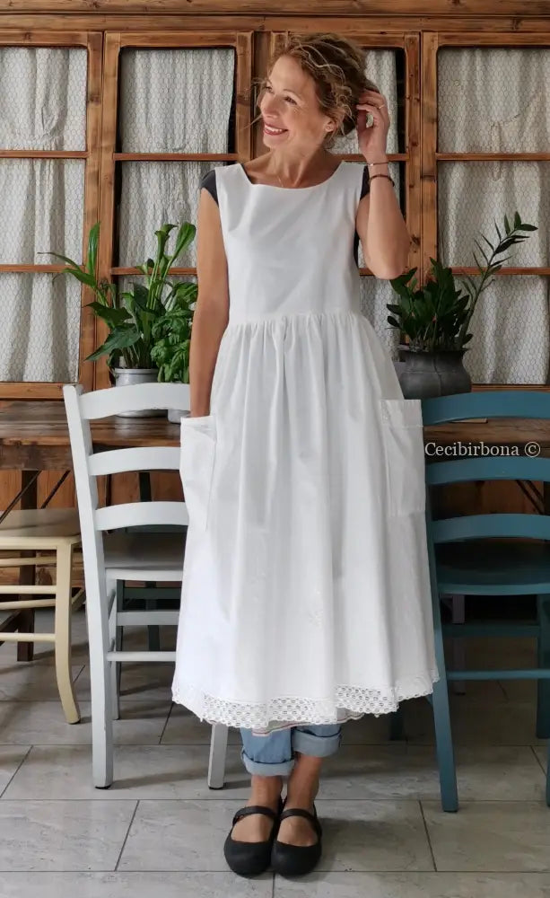 Grembiule da cucina con pizzo e monogramma LC (Ref. 03) grembiule donna tessuti antichi