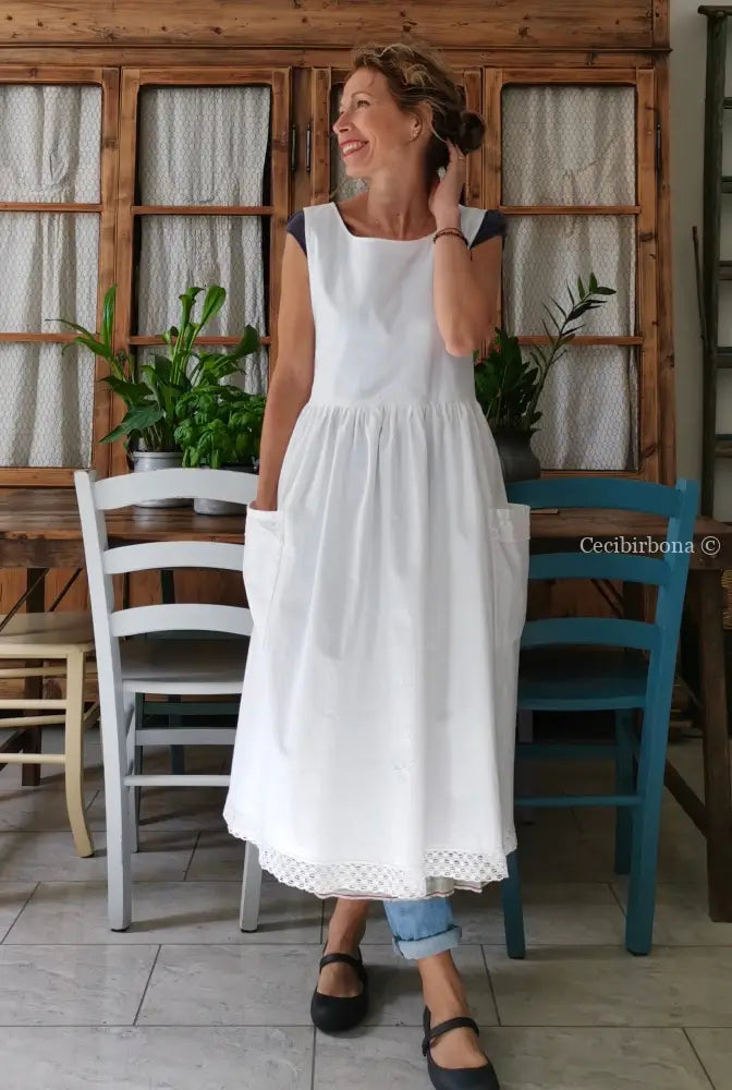 Grembiule da cucina con pizzo e monogramma LC (Ref. 03) grembiule donna tessuti antichi