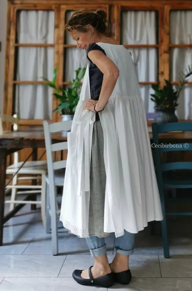 Grembiule da cucina con pizzo e monogramma LC (Ref. 03) grembiule donna tessuti antichi