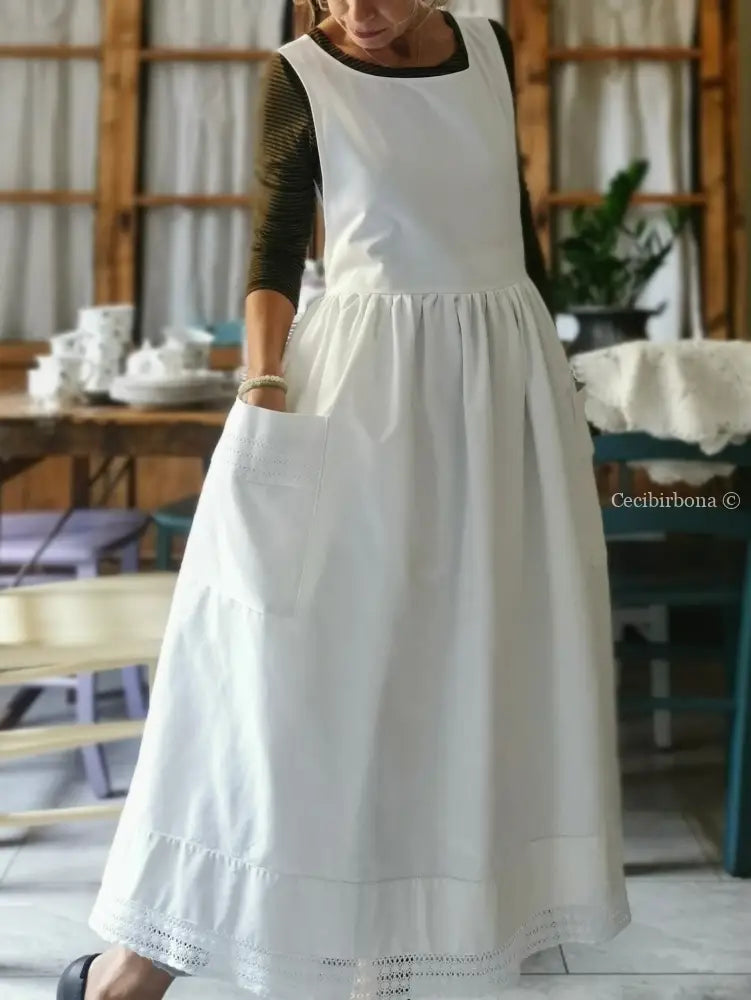 Grembiule da cucina con pizzo e monogramma PT (Ref. 09) grembiule donna tessuti antichi