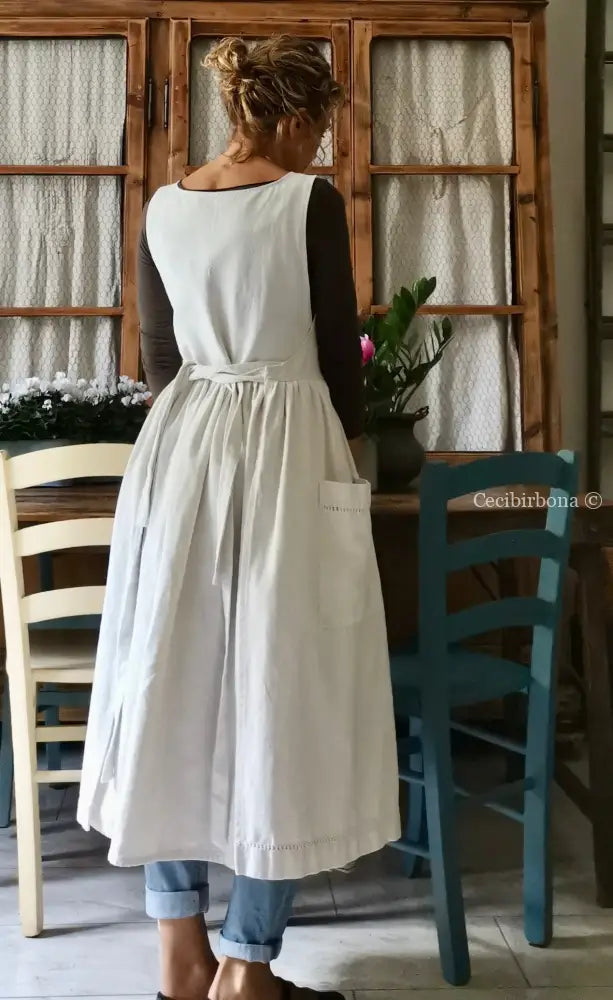 Grembiule da cucina con sfilatura e monogramma rosso EL (Ref. 08) grembiule donna in tessuto antico