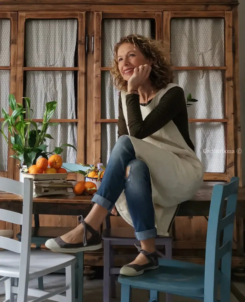 Grembiule da cucina in canapa e lino antico (Ref. 58) grembiule donna tessuti antichi