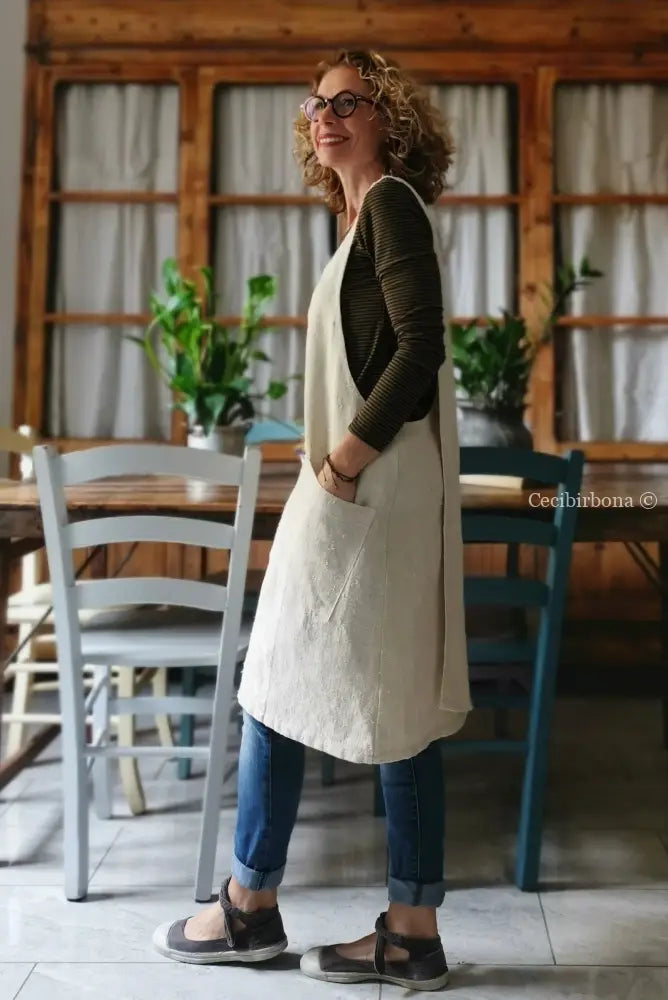 Grembiule da cucina in canapa e lino antico (Ref. 58) grembiule donna tessuti antichi