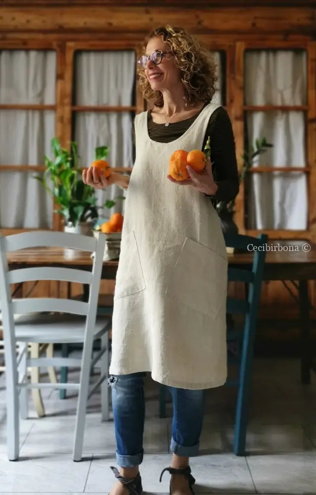 Grembiule da cucina in canapa e lino antico (Ref. 58) grembiule donna tessuti antichi
