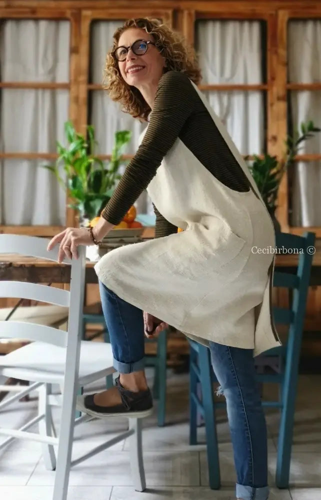 Grembiule da cucina in canapa e lino antico (Ref. 58) grembiule donna tessuti antichi