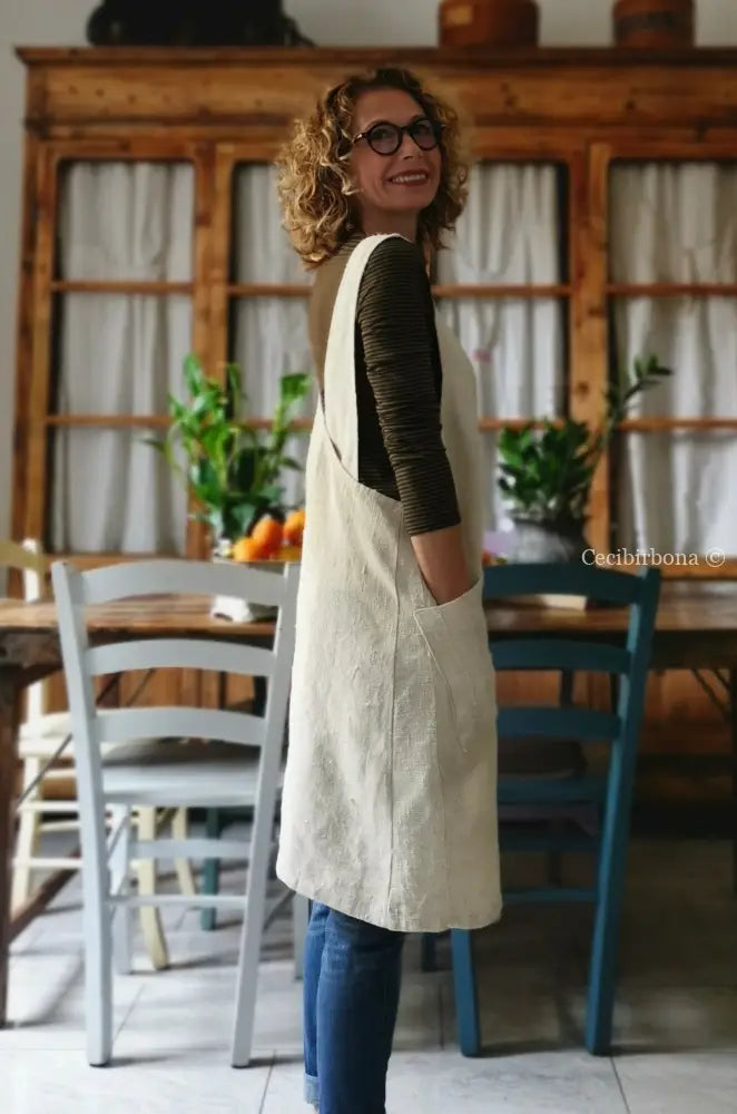 Grembiule da cucina in canapa e lino antico (Ref. 58) grembiule donna tessuti antichi