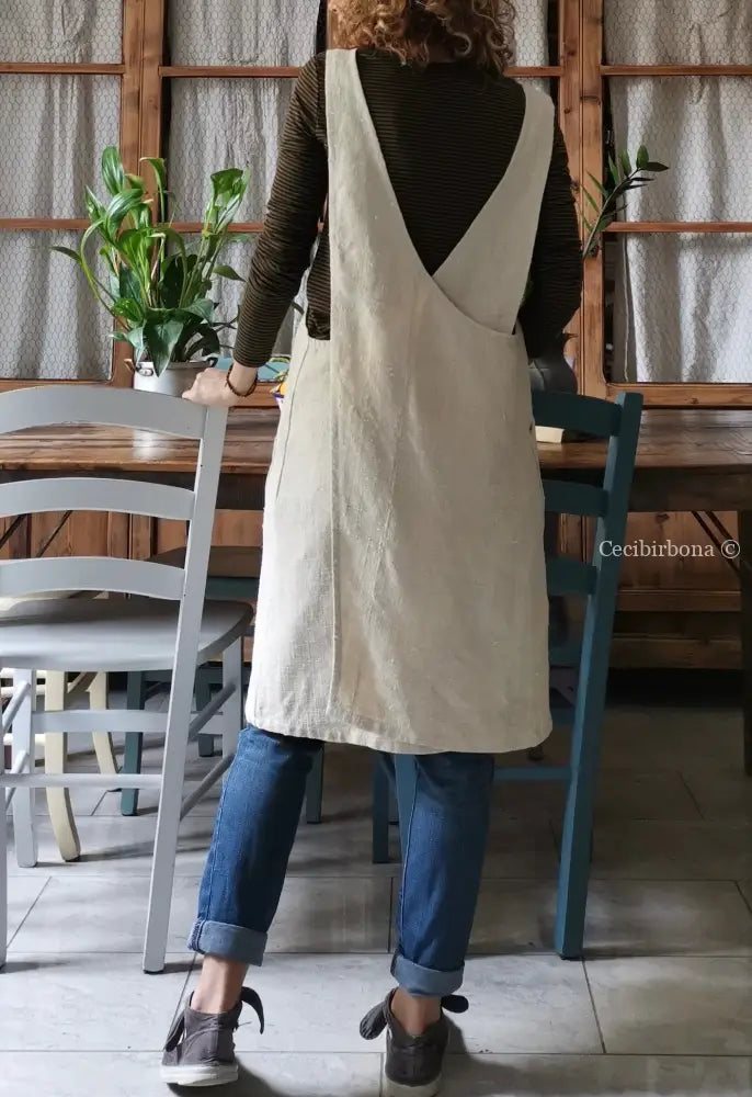 Grembiule da cucina in canapa e lino antico (Ref. 58) grembiule donna tessuti antichi