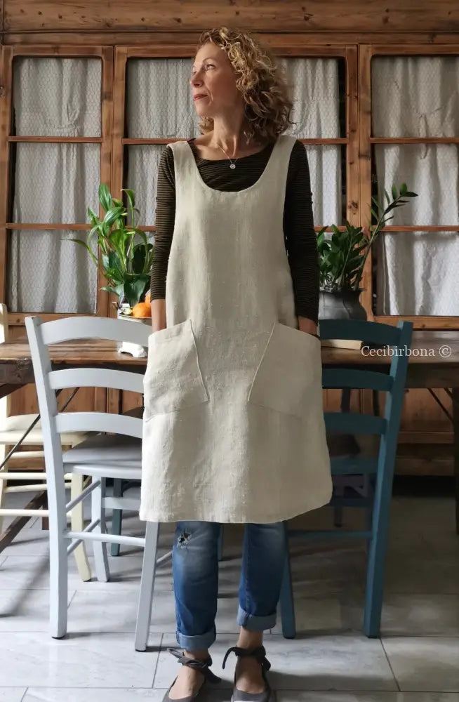 Grembiule da cucina in canapa e lino antico (Ref. 58) grembiule donna tessuti antichi