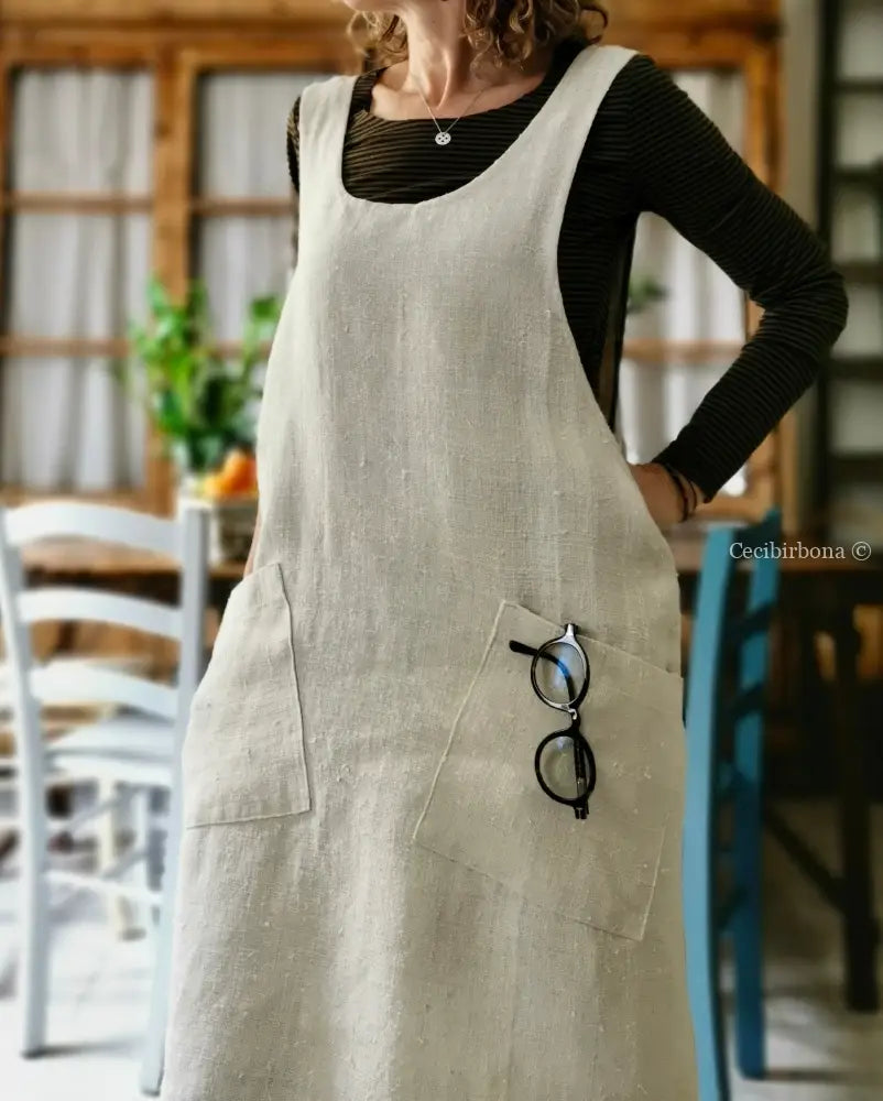 Grembiule da cucina in canapa e lino antico (Ref. 58) grembiule donna tessuti antichi