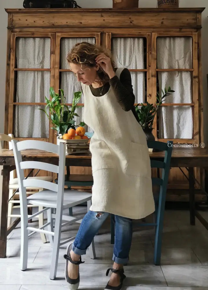 Grembiule da cucina in canapa e lino antico (Ref. 58) grembiule donna tessuti antichi