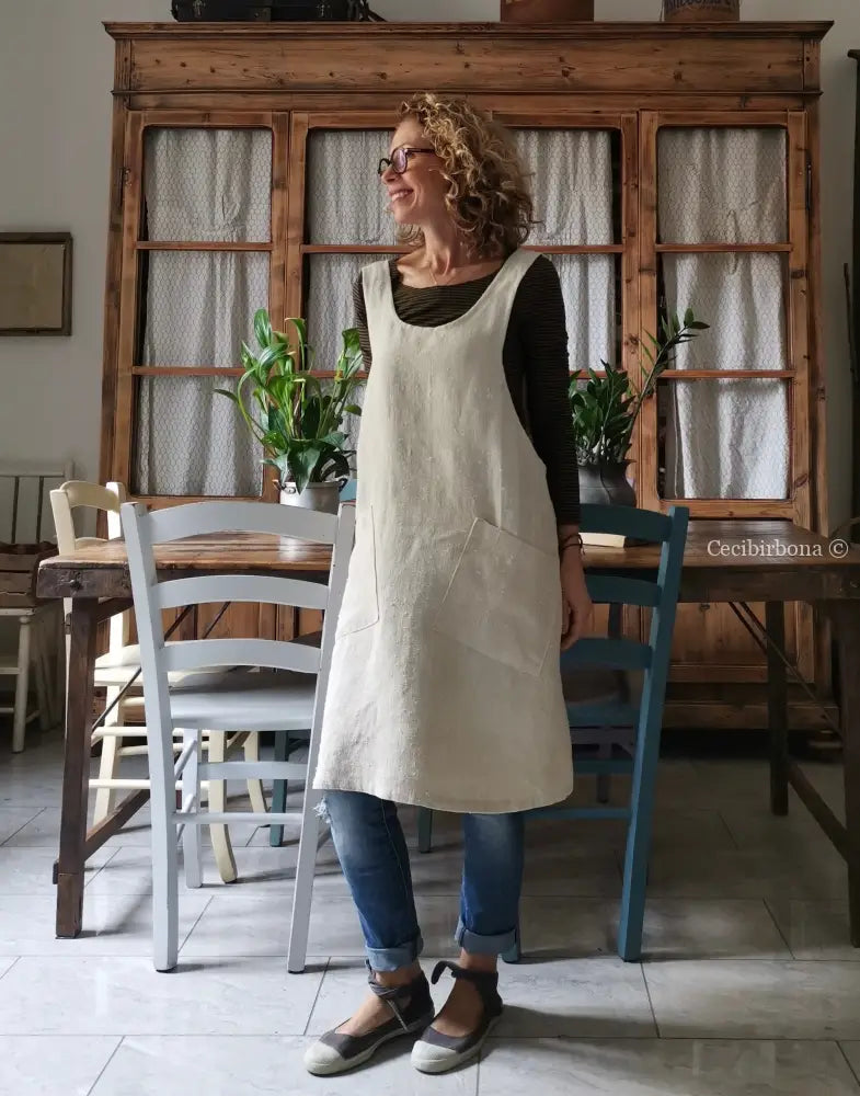 Grembiule da cucina in canapa e lino antico (Ref. 58) grembiule donna tessuti antichi