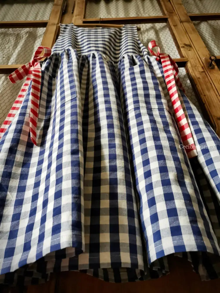 Grembiule da cucina in cotone a quadri blu e rossi per donna (Rif. 54) grembiule donna tessuti moderni